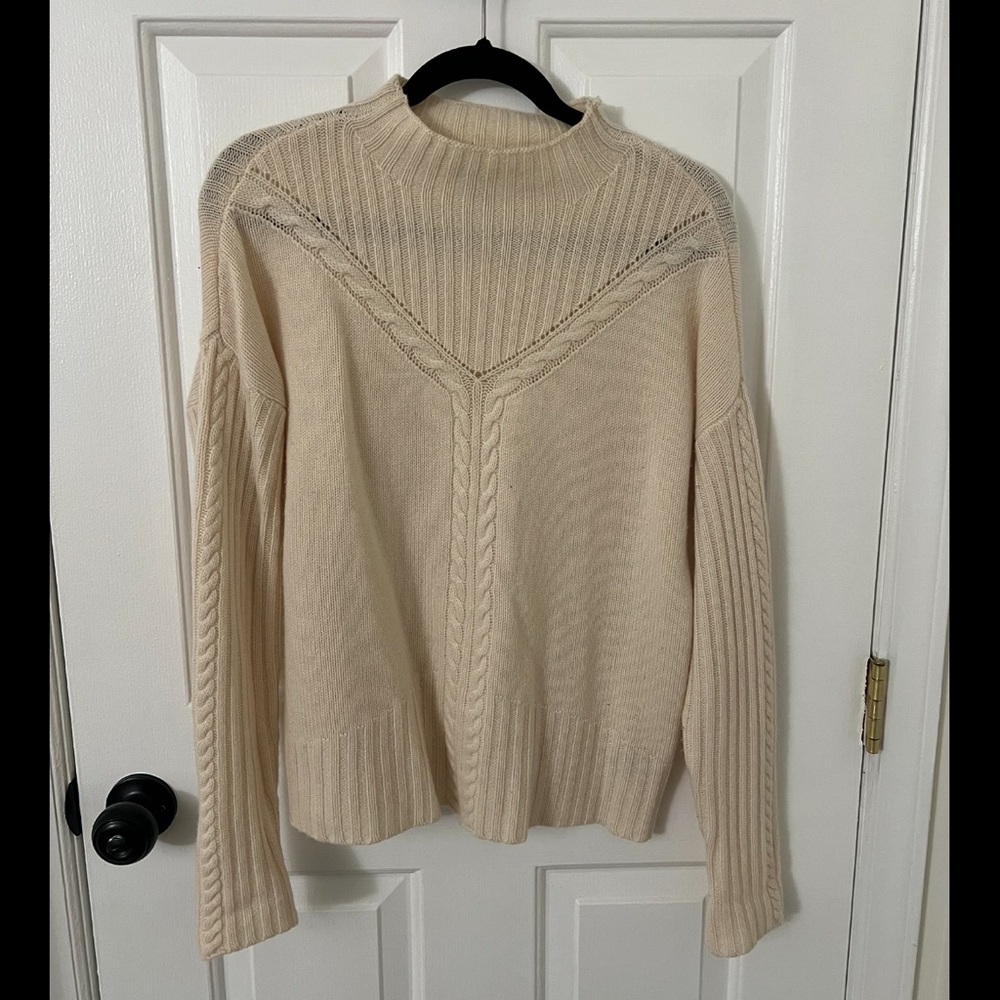 Marled Cream Cowl Neck Sweater with Cable Knit Design